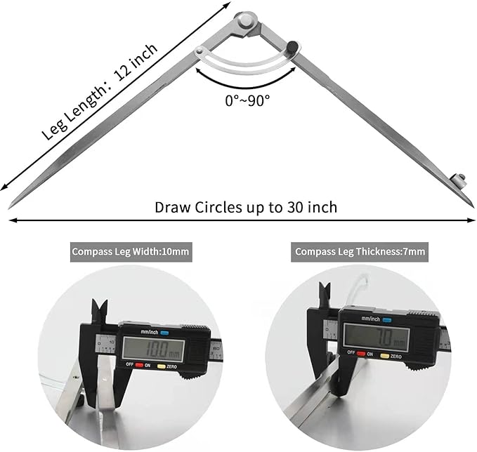 20 inch Compass for Woodworking, Compass for Geometry, Precision Woodworking Compass with Wing Divider and Pencil Holder, Large Compass for Geometry, Woodworking Compass, Drafting, Drawing Compass