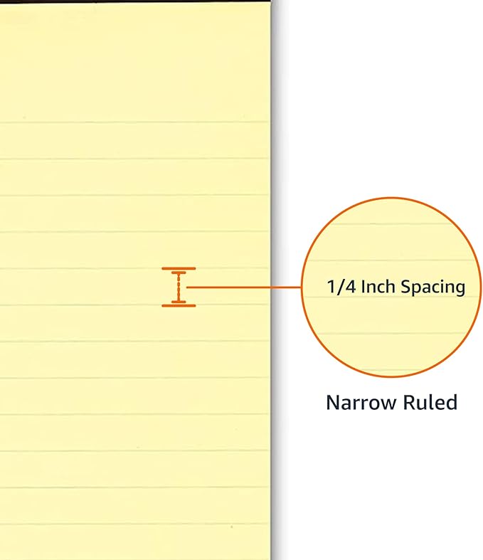Amazon Basics 50 sheet Narrow Ruled Lined Writing Note Pad, 5 inch x 8 inch, 12 Pack, Canary