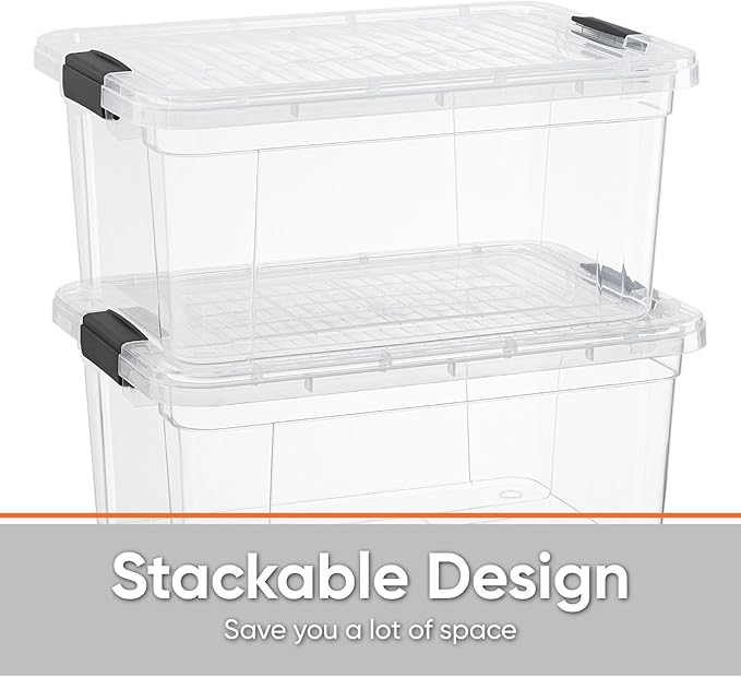 Superio Clear Storage Bins with Lids, Stackable Storage Box with Latches and Handles, Extra Small, 6 Pack 1.75 Quart