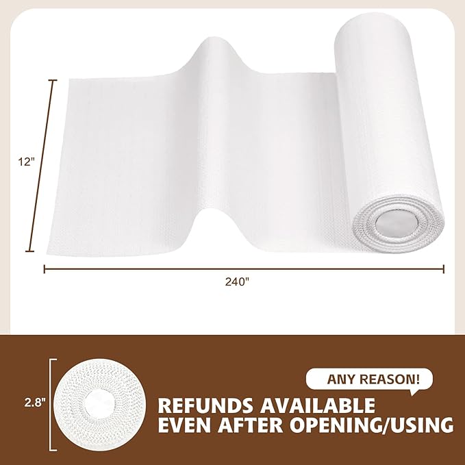 Shelf Liners for Kitchen Cabinets 12in x 39.37FT Non Adhesive Drawer Liner Pure White Thickened Shelf Liner Strong Non-Slip Easy to Clean for Tool Box Refrigerator with Knife and Tape Measure