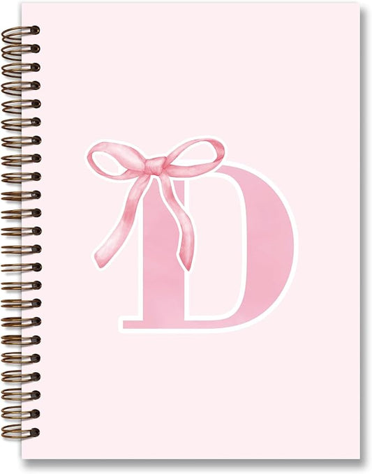 Coquette Trendy Preppy Pink Bow Spiral Notebook,Initial D Journal Personalized Teen Girl Gifts,Monogrammed Gifts for Women Teen Girl,College Ruled Hardcover Spiral Notebook 5.5 x 8.3