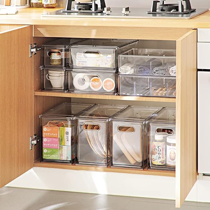 Abiudeng 2 Pack Stackable Refrigerator Organizer Bins with Pull-out Drawer, Drawable Clear Fridge Drawer Organizer with Handle, Plastic Kitchen Pantry Storage Containers