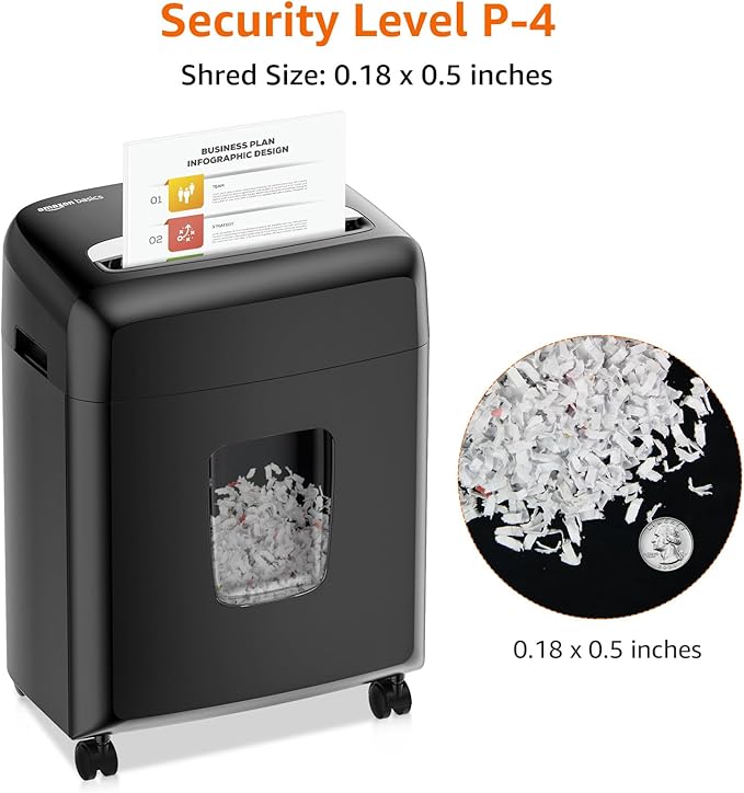Amazon Basics Micro Cut Paper Shredder, CD, and Credit Card Shredder, 8 Sheet (New Model), Black