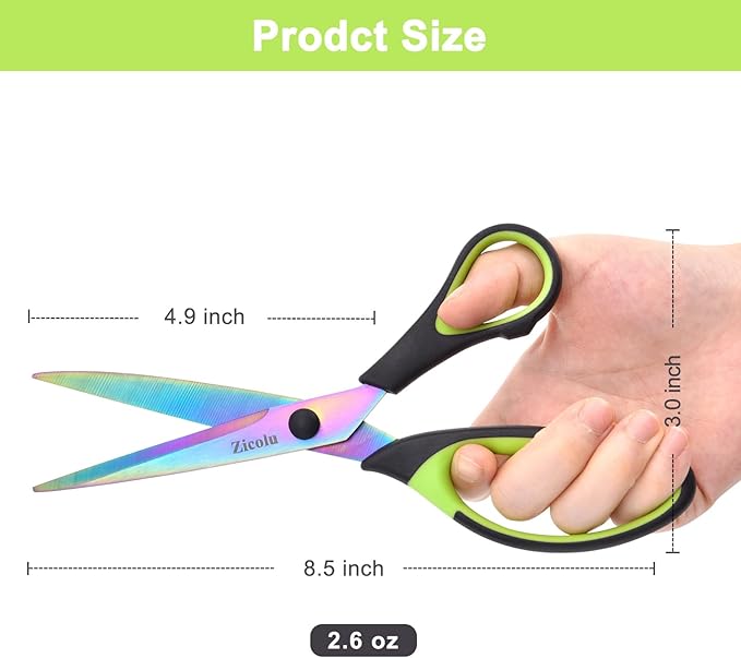 8.5" Scissors All Purpose, Multipurpose Office Scissors Set of 3 pack, Sharp Titanium Coating Blade and Soft Comfort-Grip Sturdy Scissors for Fabric School Craft Sewing Home, Right/Left Handed