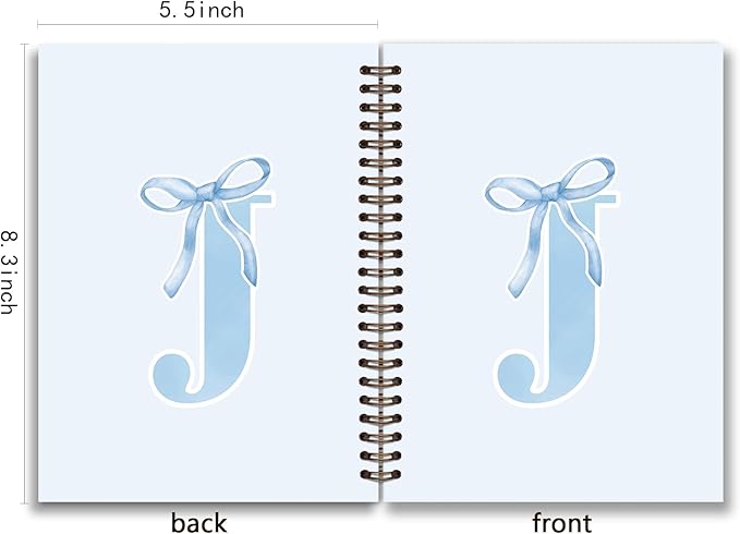 Initial J Notebook Journal,Personalized Teen Girl Gifts,Coquette Trendy Preppy Blue Bow Spiral Notebook,Monogrammed Gifts for Women Teen Girl,College Ruled Hardcover Spiral Notebook 5.5 x 8.3