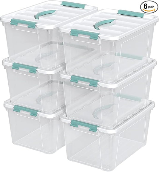 Ramddy 6-Pack 14 Quart Plastic Storage Bin with Handle, Clear Latching Container Box