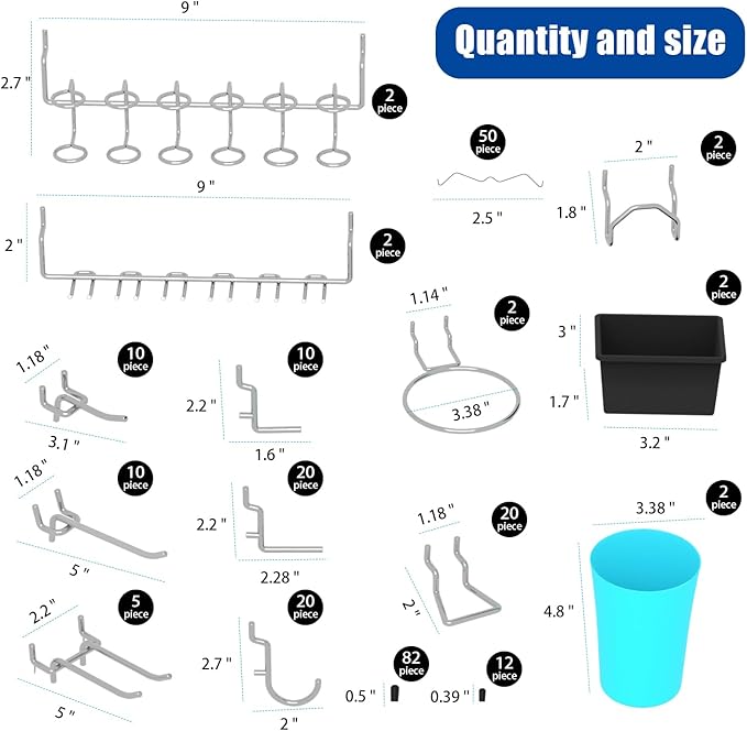 157 PCS Extra Thick Pegboard Hook Set, Metal Pegboard Accessory Organizer with Storage Bins and Peg Locks, Fits 1/4 Inch Pegboard Only, Ideal for Tools, Garage and Workshop Storage(Silver)