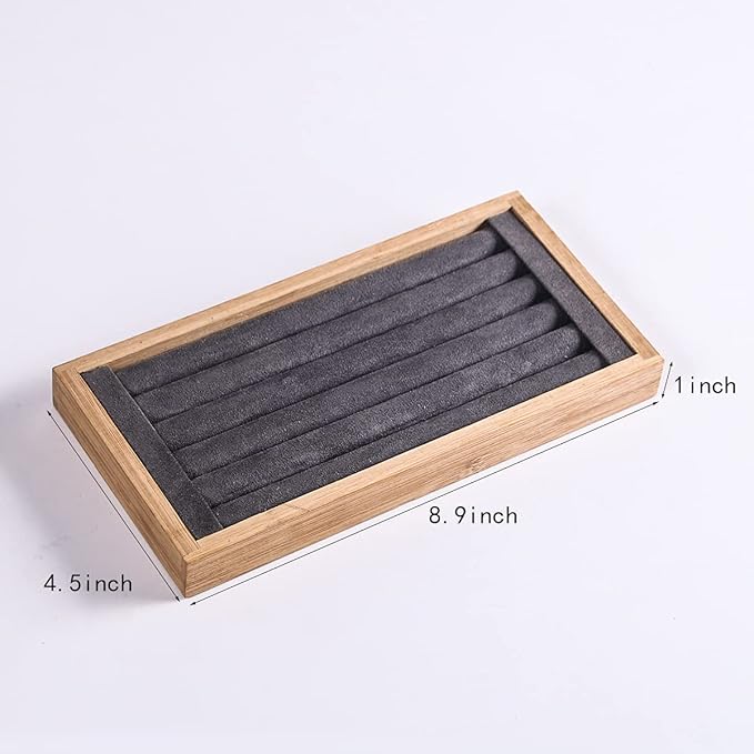 Coward Bamboo Ring Earrings Display Holder Jewelry Storage Tray Organizer (gray)