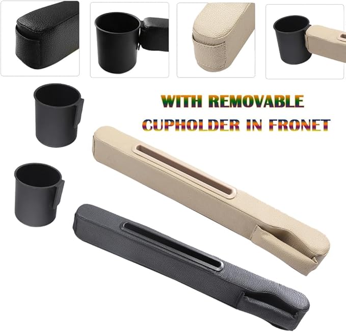 3in1 Car Seat Gap Storage - Prevent Small Items from Falling, with Pocket Organizer and Removable Cupholder (Black)