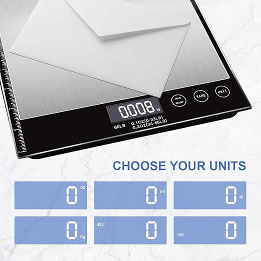 Digital Postal Scale, 66lbs/0.1oz Shipping Scale, Letter Scale, Large Scale with Stainless Steel, 2 AAA Batteries Include