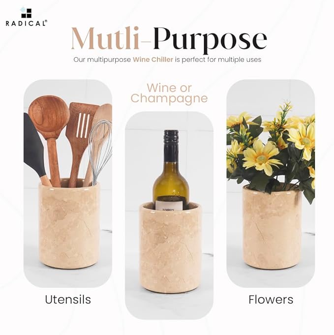 Radicaln Marble Wine Chiller Verona 6.5" Inches Handmade Insulated Cooler For Champagne - Wine Bottle Holder & Beverage Cooler For Bar Accessories