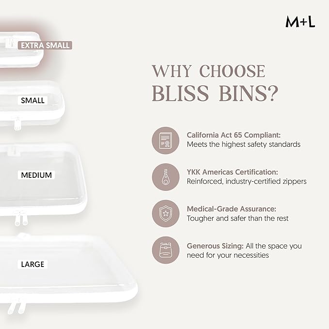 Maple & Lark Bliss Bins - Hard Sided Clear Zipper Case for Storage - Professional-Grade Plastic Clear Zipper Pencil Case, Toiletry Pouch, Travel Organizer, Cosmetic Bag, Toy Storage Bins (2 Pack, XS)