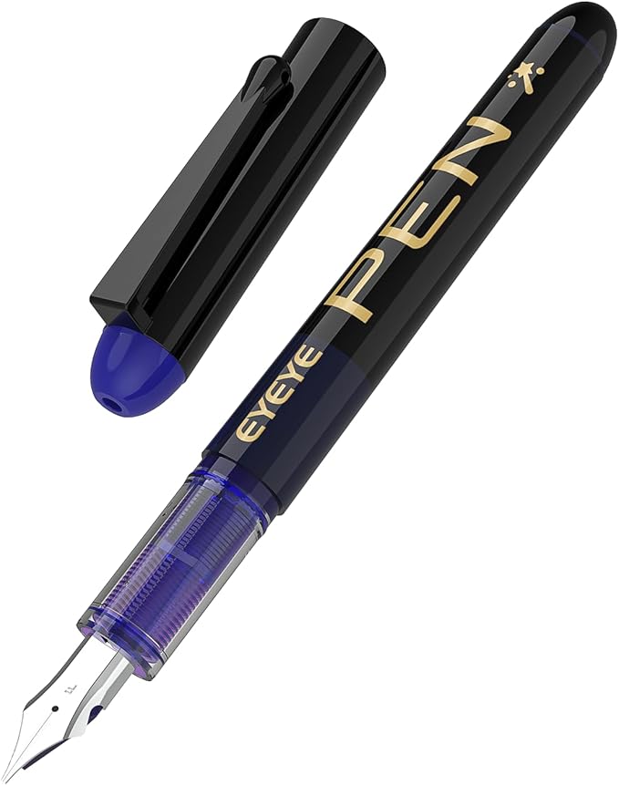 EYEYE Fountain Pens for Writing, 8 Pack Blue Fine Point Pens Disposable Fountain Pens Stainless Steel Nib, Smooth Writing for Calligraphy, Journaling, Drafting, Sketching, Doodling & Office Supplies