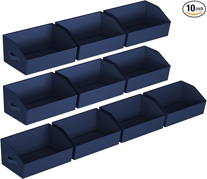 Closet Baskets for Shelves Trapezoid - Decorative Storage Baskets with Handle, Closet Bins for Organization, Shelf Storage Bins for Clothes, Books, Home, Office, 10 Pack, Navy Blue
