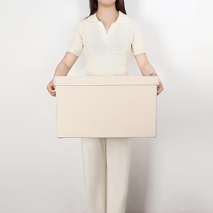 Foldable Storage Bins with Lids Cotton Canvas Rectangular Storage Box Ideal for Organization Lightweight and Durable (XL)