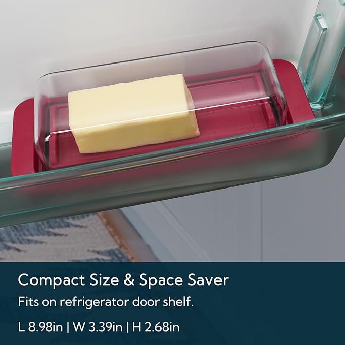 KITCHENDAO Airtight Butter Dish with Lid for Countertop and Refrigerator Door Shelf, Butter Keeper, Plastic Butter Holder Tray Container for West/East Coast Butter, Red