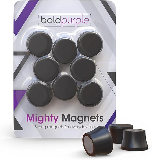 Strong Magnets for Whiteboard, Glassboard and Fridge (Black, 8 Pack, Small). N54 Neodymium Rare Earth Heavy Duty Magnets for Home and Office Supplies.