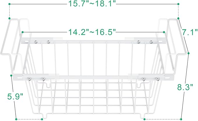 iSPECLE Freezer Organizer Bins - Expandable from 15.8" to 18.1", Fit 7 Cu.Ft Deep Freezer, Hanging Baskets for Chest Freezer, Easy Slide Access, 2 Pack, White