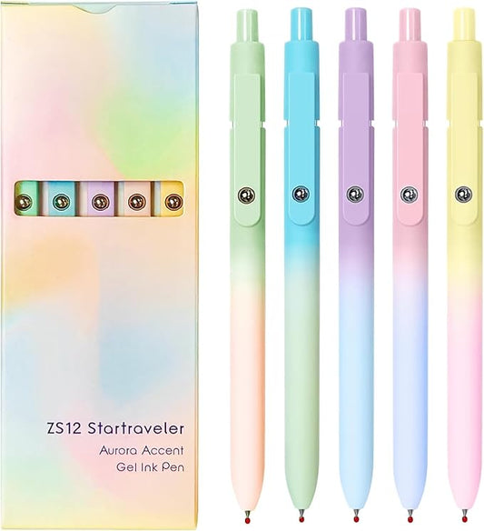 5pcs Gel Pens, Retractable Quick Dry Black Ink Pens Fine Point 0.7mm Premium Cute Rolling Ball Smooth Writing Pastel Aesthetic Pens Comfort Grip for School Office Supplies