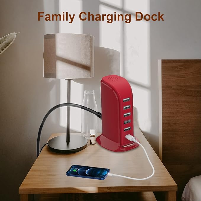 USB Phone Charger 6 Ports 40W Upoy, Type C Wall Charger Smart 6A, Charging Tower with 5ft Power Cord, USB Power Adapter Fast Charging, Smart Home Device Charging Station, iPhone/Ipad Accessories