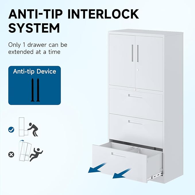 3-Drawer Metal File Cabinet, Lateral Vertical Filing Cabinets for Home Office, Locking Cabinet with Storage Shelves, Legal/Letter/A4 Size Office File Cabinet,(White, Assemble Required)