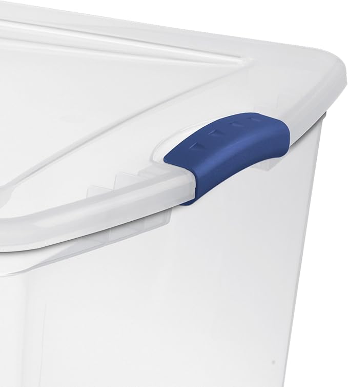 2-Pack 105 Quart Heavy Duty Plastic Storage Bins, Stackable Containers with Clear Lids & Blue Latches for Bedding, Clothing, Holiday Decor - Ideal for Garage & Closet