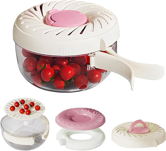 2025 New Upgrade Large Fruit Washing Bowl with Strainer(2.85QT),3 in 1 Multipurpose Drain Basket with Lid & Ice Box,Foldable Handle Fruit Strainer Perfect for Fridge Storage and Outdoor Picnics