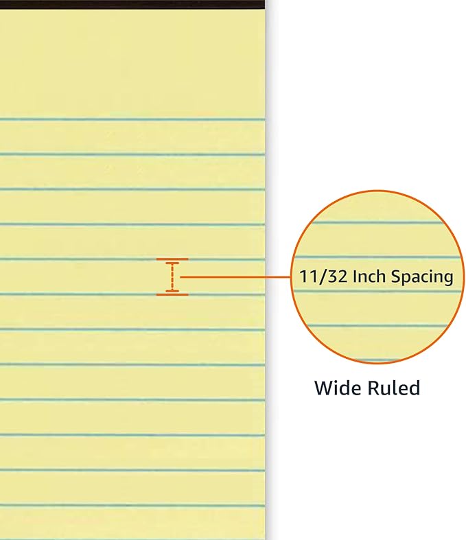 Amazon Basics 50 sheet Wide Ruled Lined Writing Note Pad, 8.5" x 11.75", 12-Pack, 600 Perforated Sheets, Canary