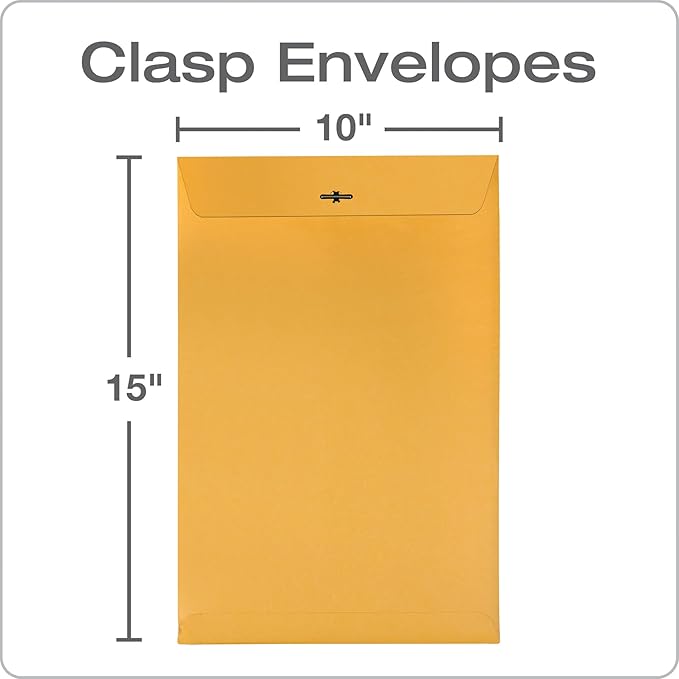 Quality Park 10 x 15 Clasp Envelopes, Clasp and Gummed Closures for Storing or Mailing, Heavy-Duty 32 lb Kraft Paper, 100 per Box (QUA37798)