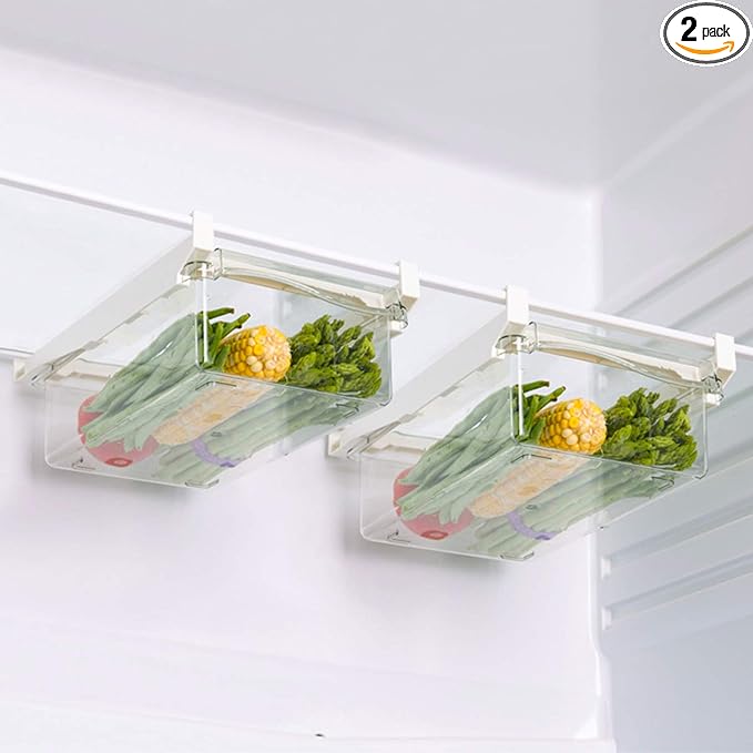 URALFA Fridge Drawer Organizer, Adjustable Refrigerator Drawers for Fruit and Vegetable, Pull Out with Handle, Shelf Holder Storage Box, Fit for Fridge Shelf Under 1.1"