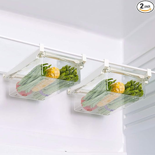 URALFA Fridge Drawer Organizer, Adjustable Refrigerator Drawers for Fruit and Vegetable, Pull Out with Handle, Shelf Holder Storage Box, Fit for Fridge Shelf Under 1.1"