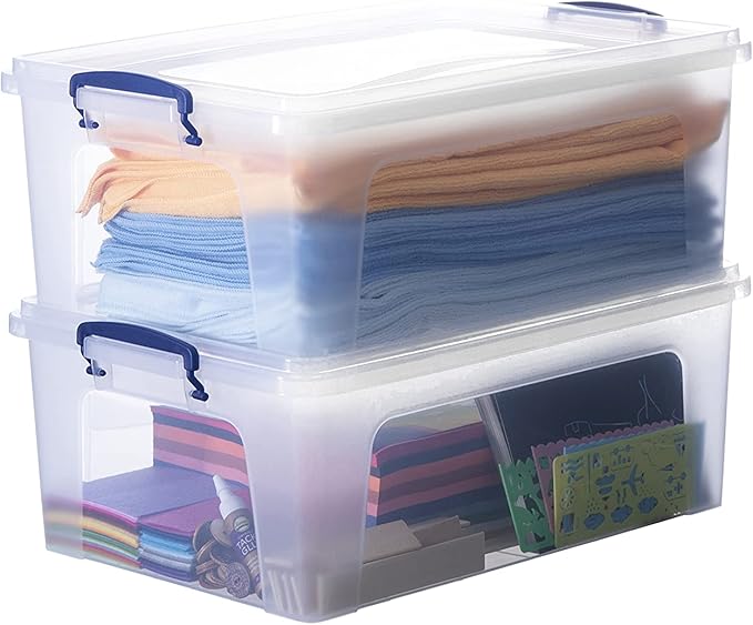 Superio Storage Bins with Lids, Clear Plastic Containers for Organizing, Stackable Totes, BPA Free, Odor Free, Organizer Boxes for Home, and Dorm (2 Pack, 22.7 Qt)