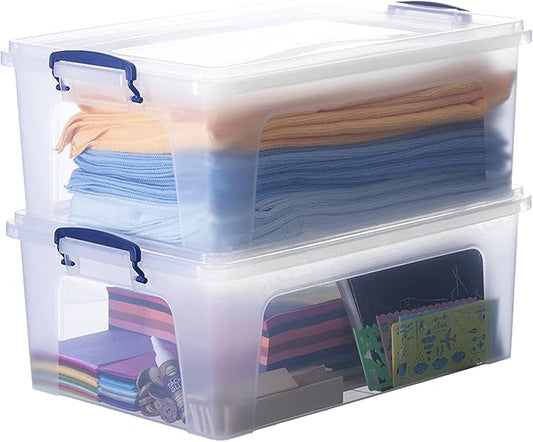 Superio Storage Bins with Lids, Clear Plastic Containers for Organizing, Stackable Totes, BPA Free, Odor Free, Organizer Boxes for Home, and Dorm (2 Pack, 22.7 Qt)