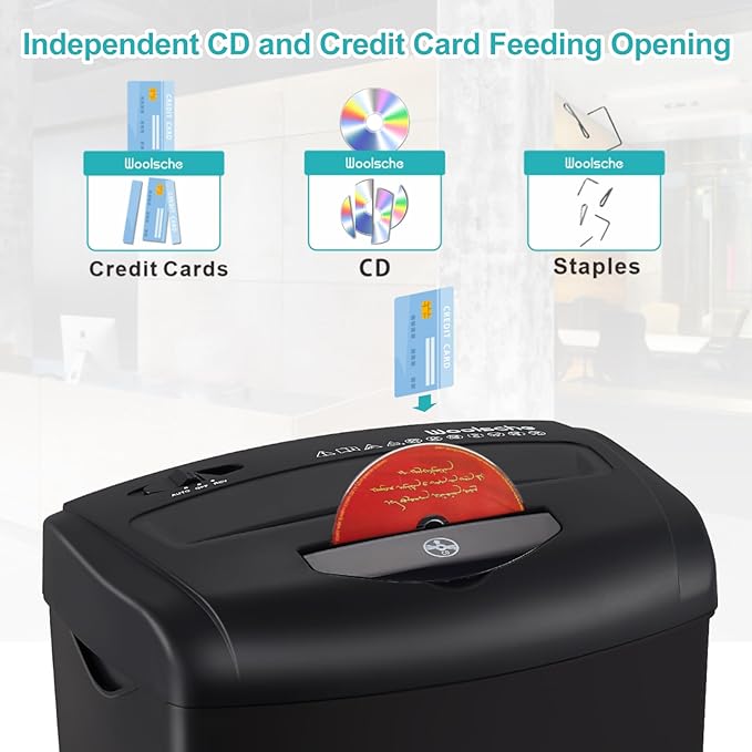 Woolsche 12-Sheet Cross Cut Paper Shredder with Large 5.55-Gallon Basket - P-4 Security, 3-Mode Shred for Cards/CDs/Staples/Clips - Jam Proof System for Office (ETL Certified)