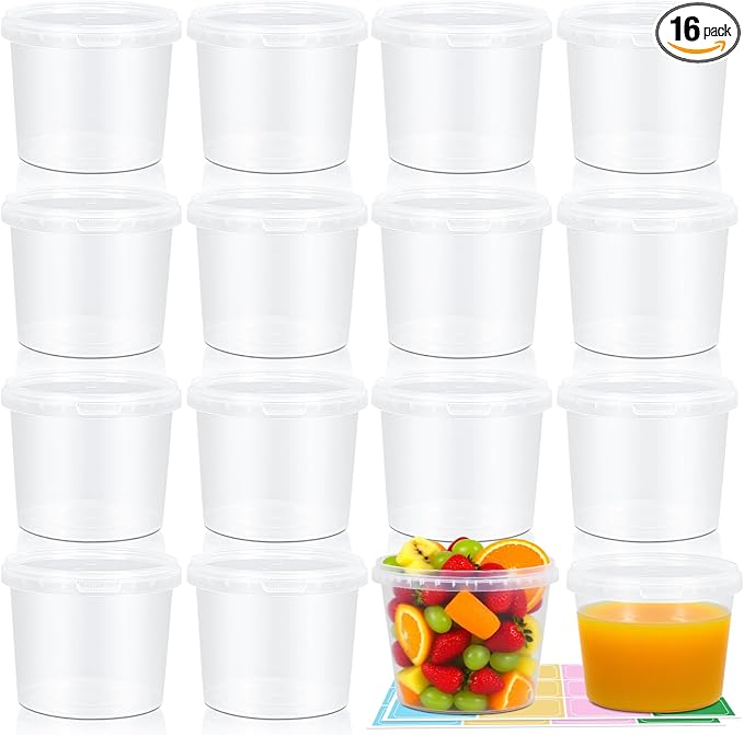 Food Storage Containers, 16 Pack 24oz Freezer Storage Containers with Lids, Leakproof, BPA Free, Microwave & Dishwasher Safe Takeout Container - Ideal for Soup and More