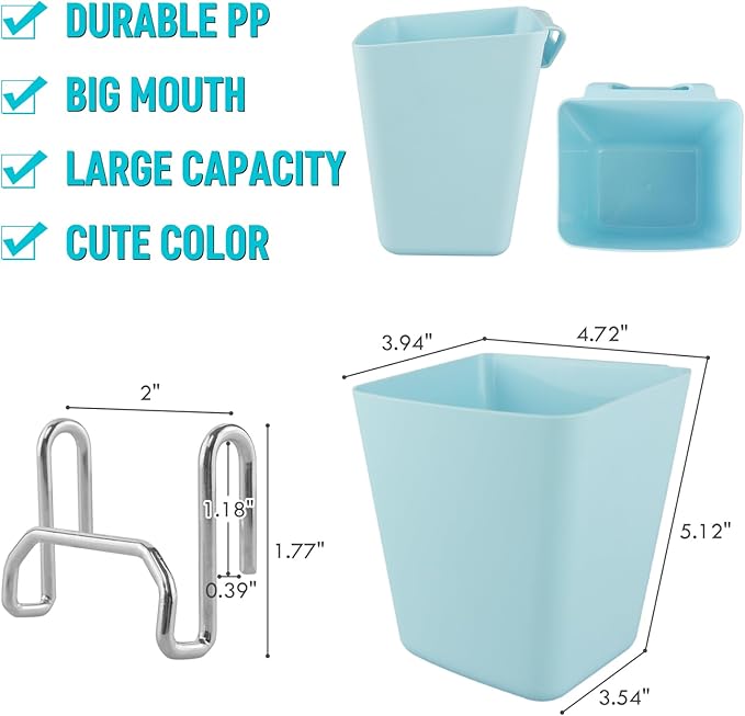 G.CORE Large Grid Wall Bins - 6Pack Blue Gridwall Accessories Hanging Cups with Back Hooks - Plastic Grid Wall Panels Organizers Wire Shelves Holders for Garage Garden Craft Office Tools Storage