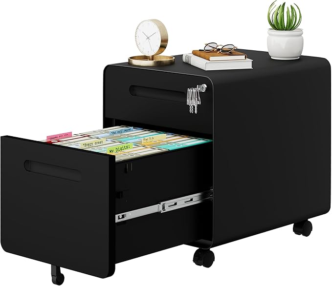 2 Drawer File Cabinet with Lock and 4 Keys, Mobile Metal Filing Cabinet, File Cabinets for Home Office, Under Desk, Pre-Assembly, File Drawer, Letter/Legal/A4 Hanging File Folders