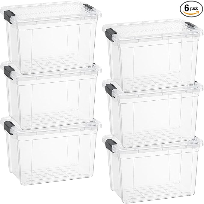 Superio Storage Bins with Lids- 6 Pack, 4.75 Qt Clear Boxes for Organizing, Stackable Plastic Containers- BPA Free, Non-Toxic, Odor Free, Organizer for Home, Office, Dorm
