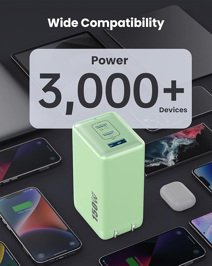 150W USB C Charger Block,GaN III Compact Foldable Wall Charger 3 Port Fast Charging Station,PD QC PPS Portable USB C Hub 100W Laptop Adapter for MacBook Pro/Air,iPad,iPhone 17/Pro,Galaxy S24,Dell etc