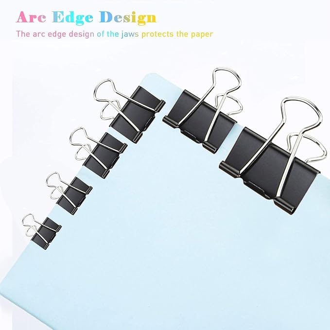 Medium Binder Clips, 144 Pack, 1-1/4 Inch, Black, Standard 32mm, Capacity 0.6 Inch, Metal Paper Clips, Office Clips, Fold Clamp, Office and School Supplies