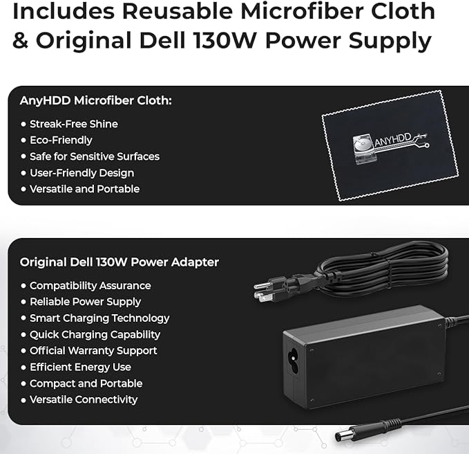 Dell D6000S Universal Dock Bundle with 130W Power Adapter – USB-C, Dual DisplayPort with 4K HDMI Cable + 4K DisplayPort Cable + USB-C Cable + Microfiber Cloth - Supports 4K Display (Renewed)