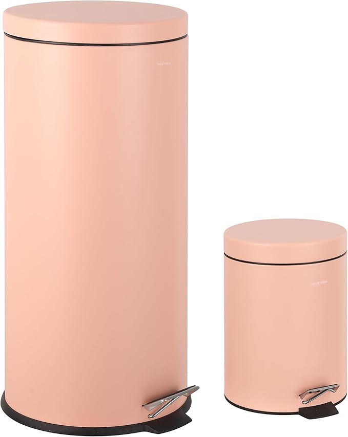 happimess HPM1000D Oscar 8-Gallon Step-Open Trash Can with Free Mini Trash Can, Modern, Fingerprint Proof for Home, Kitchen, Office, Large:7.9 Gallon Small:1.3 Gallon, Flamingo Pink