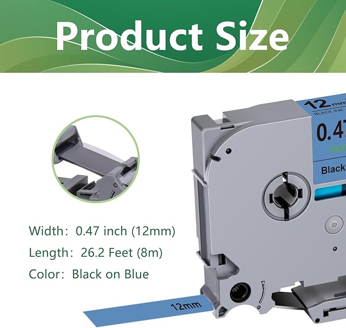 TZe-531 12mm TZe TZ Blue Tape Compatible with Brother P Touch Label Maker Tape TZ-531 TZe531 TZ531 Label Tape 12mm 0.47 Laminated Black on Blue for PT D200 D210 D220 D400 Cube, 3-Pack