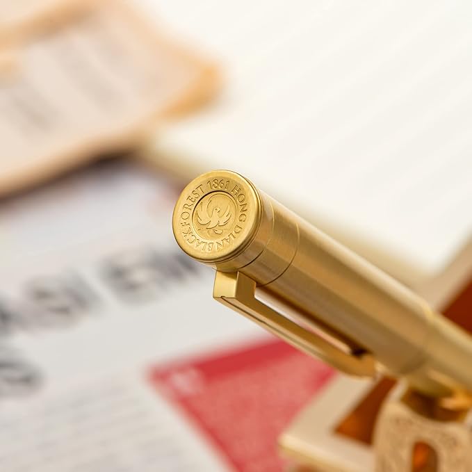 Hongdian Raw Brass Fountain Pen Extra Fine Nib Classic Design Smooth Writing Copper Pen with Converter and Pen Case Set