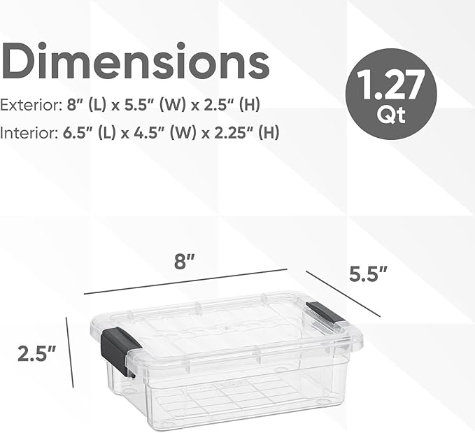 Superio Clear Storage Boxes with Lids, 1.27 Quart Plastic Container Bins for Organizing, Stackable Crates, BPA Free, Non Toxic, Odor Free, Organizers for Home, Office and Dorm, 6 Pack