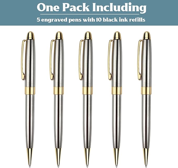 Ancolo Personalized Luxury Ballpoint Pen Writing Set-Stainless Steel Fancy pens Custom with Your Name or Message, Perfect for Students/Teacher/Manager/Lawyer/Professor 5PCS/Pack