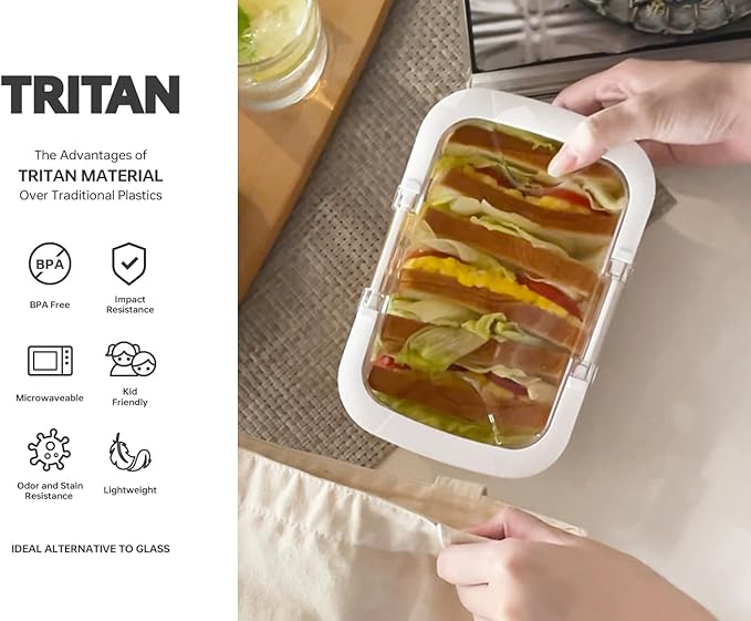 Felli Duo Loc Tritan Containers for Reheating Microwave Safe Box, Airtight Food Storage for Fridge Freezer, On The Go Lunch Container for Adults for Weekly Meal Plan Picnic Travel (6pk)