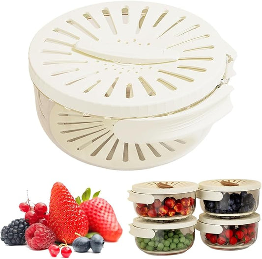 Multi-Functional Fruit and Vegetable Washing Bowl, Fruit Strainer Container with Lid, 2 In 1 Sealed Drainer Basket, Drainer and Freshness Basket, Kitchen Tool with Foldable Handle (White)