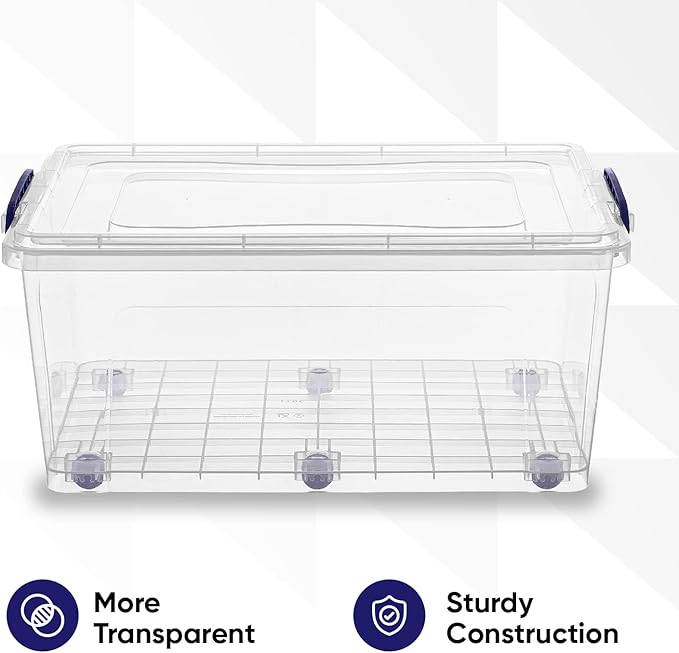 Superio Storage Bins with Lids- Clear Boxes for Organizing, Stackable Plastic Containers- BPA Free, Non-Toxic, Odor Free, Organizer for Home, Office, Dorm (6 Pack, 32 Qt (Wheeled))