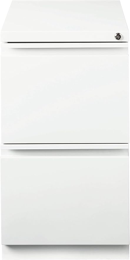 20 Inch Deep Metal Mobile Pedestal File 2 Drawer File-File with Full Width Pull, for Home and Office, Holds Letter Width Hanging Folders, White